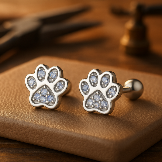 Boucles D'oreilles en Argent Avec Empreinte de Patte