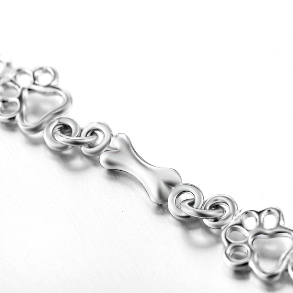 Bracelet En Argent À Motif Patte de Chien et Os