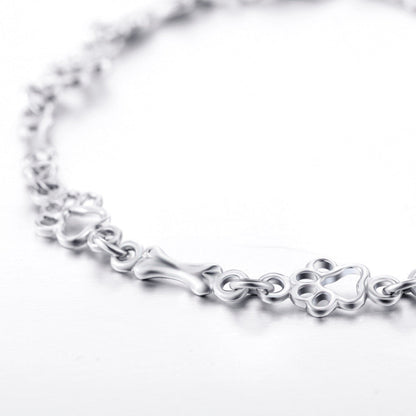 Bracelet En Argent À Motif Patte de Chien et Os