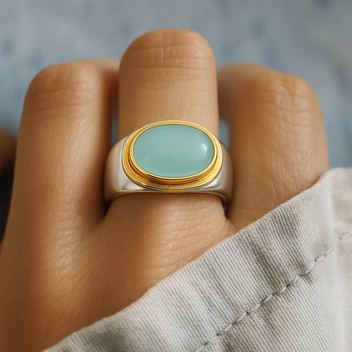 Gabi - Bague en Pierre de Lune Verte Vintage