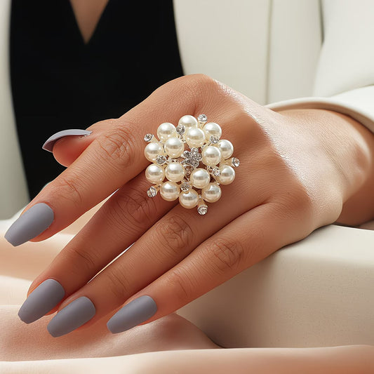 Bague ajustable fleur de perles