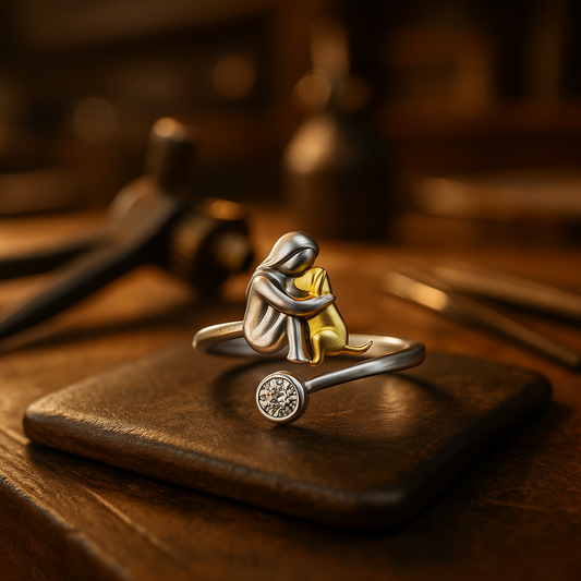 Bague En Argent Avec Petit Chien et Pierres En Zircone.